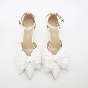 Bow Decor Point Toe Stiletto Heeled Ankle Strap Pumps
